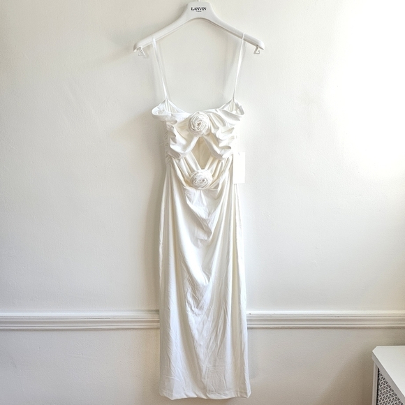 New Torn by Ronny Kobo Selena Strapless Cutout Rosette Bodycon Ivory Midi Dress - Picture 8 of 15